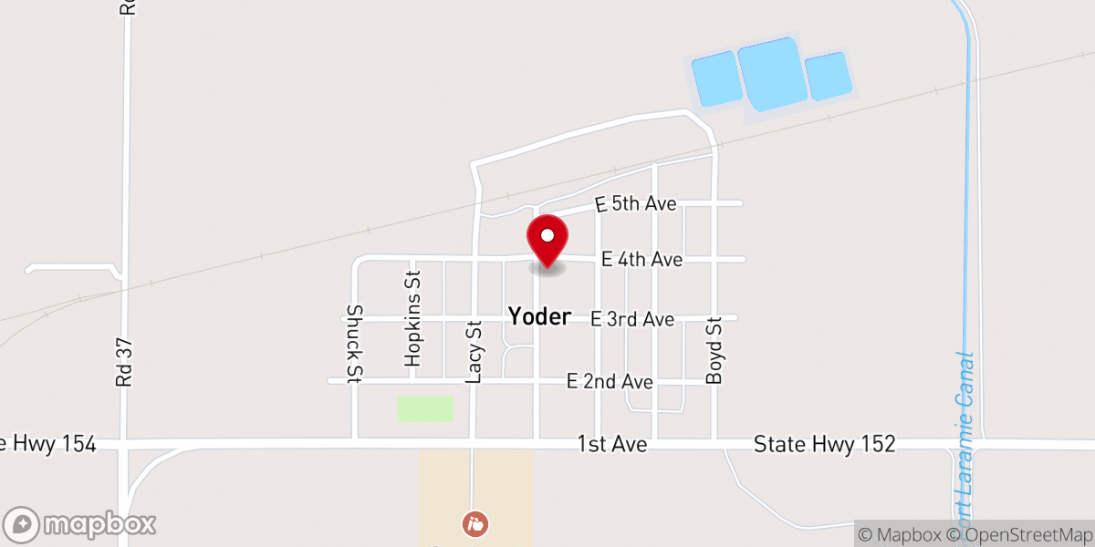 Map showing location of Yoder Town Hall