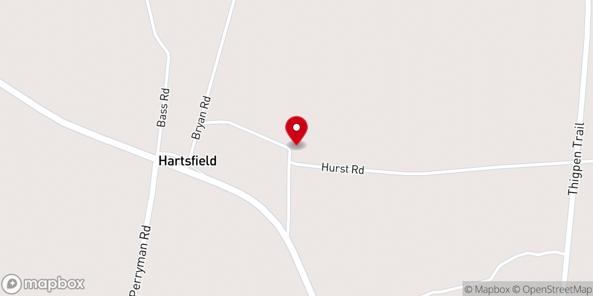 Map showing location of Hartsfield Baptist Church