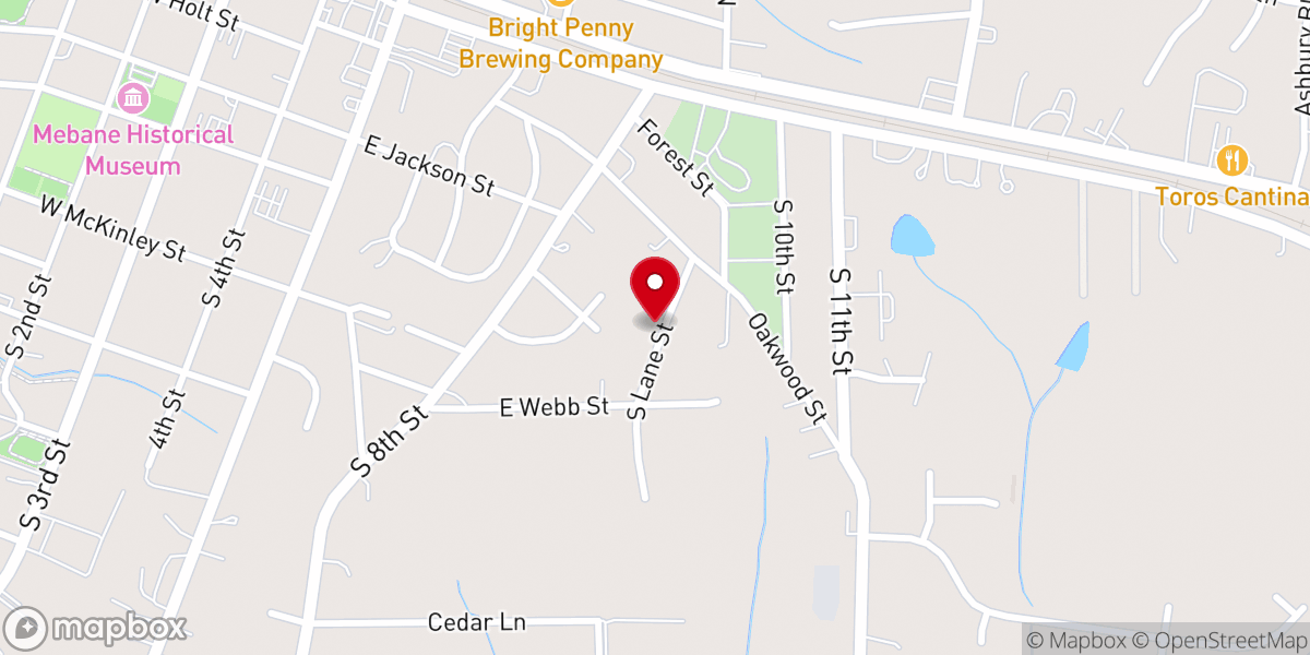 Map showing location of Mebane First Baptist Church