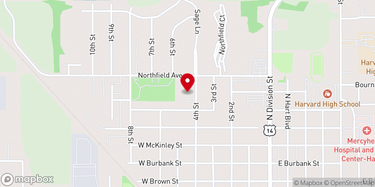 Map showing location of Harvard First Baptist Church