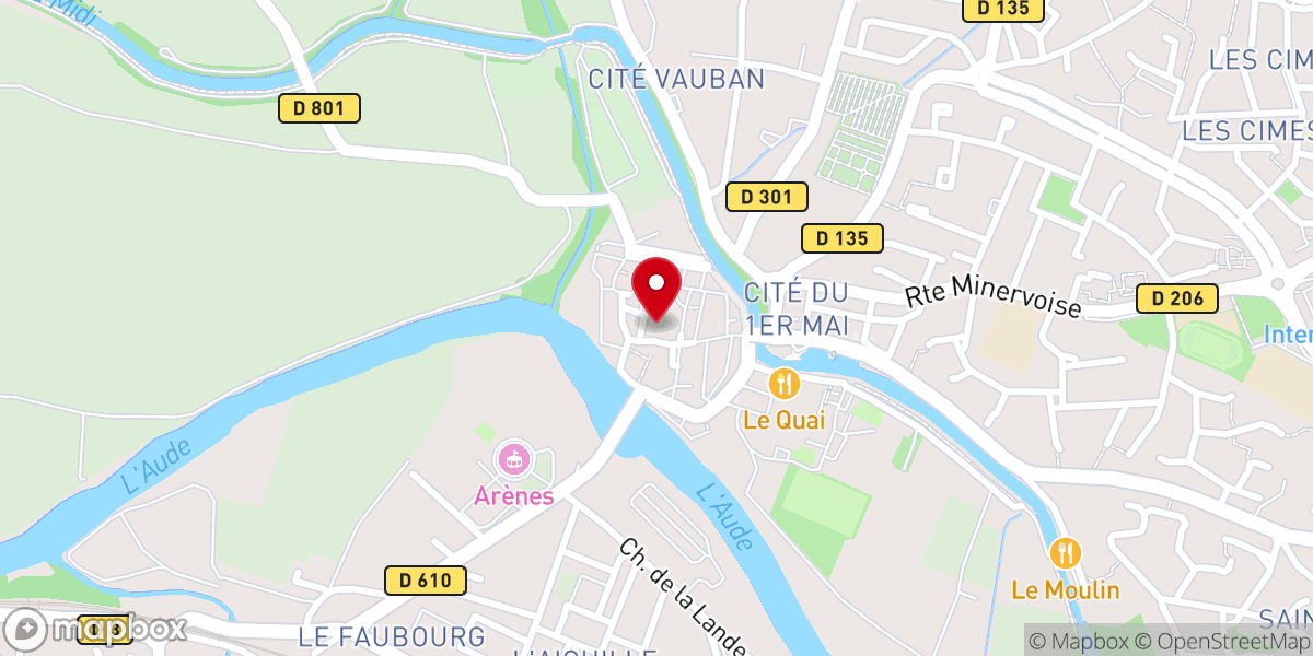Map showing location of Église Saint-Étienne de Trèbes