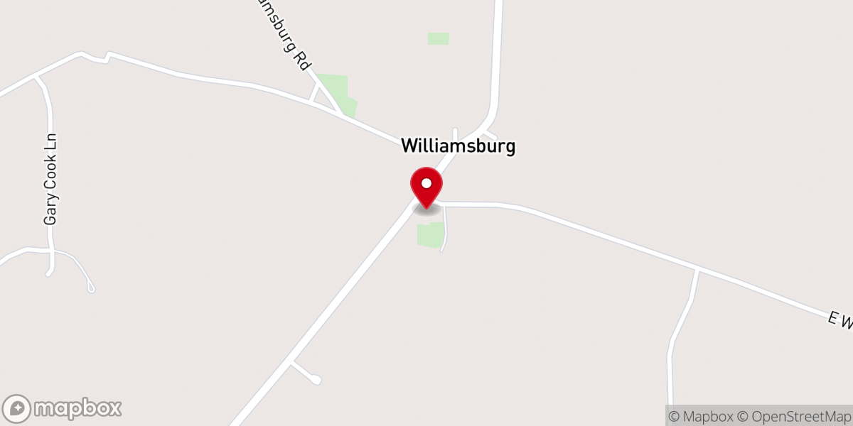 Map showing location of Williamsburg Baptist Church