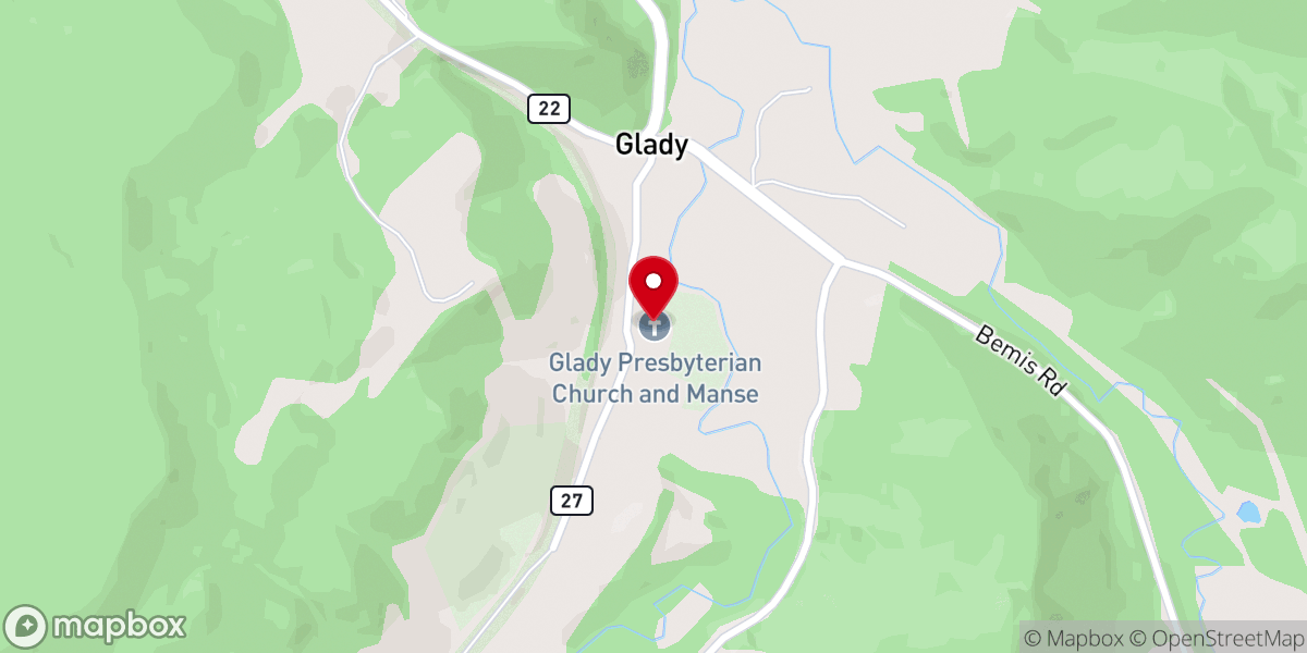 Map showing location of Glady Presbyterian Church