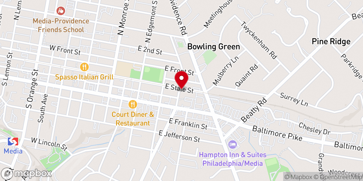 Map showing location of Second Baptist Church of Media