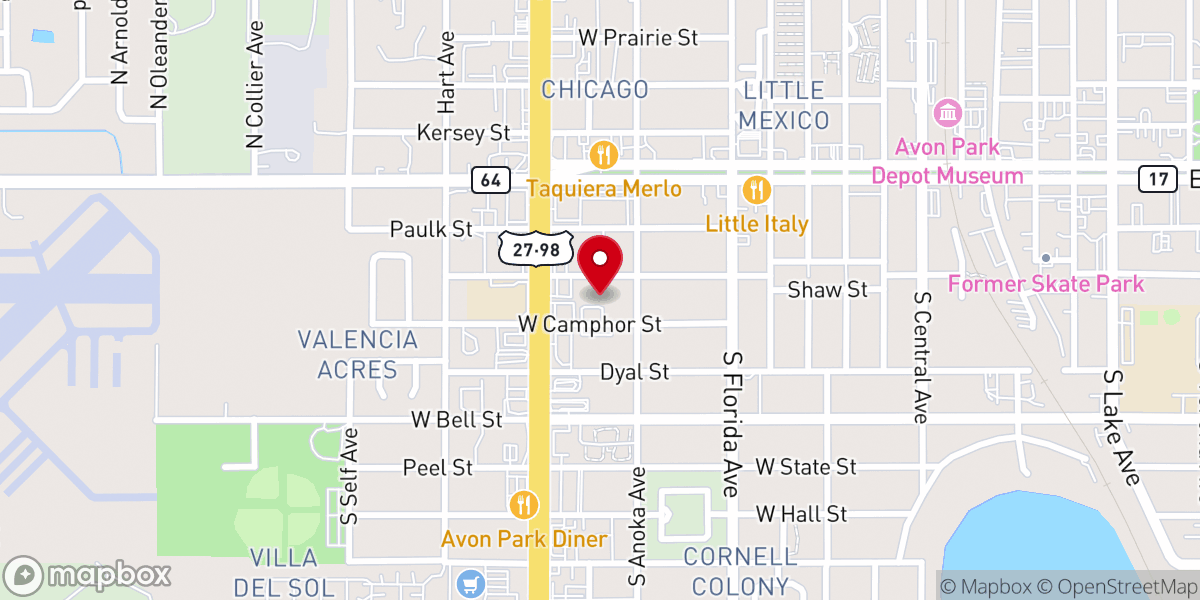 Map showing location of Avon Park Christian Church