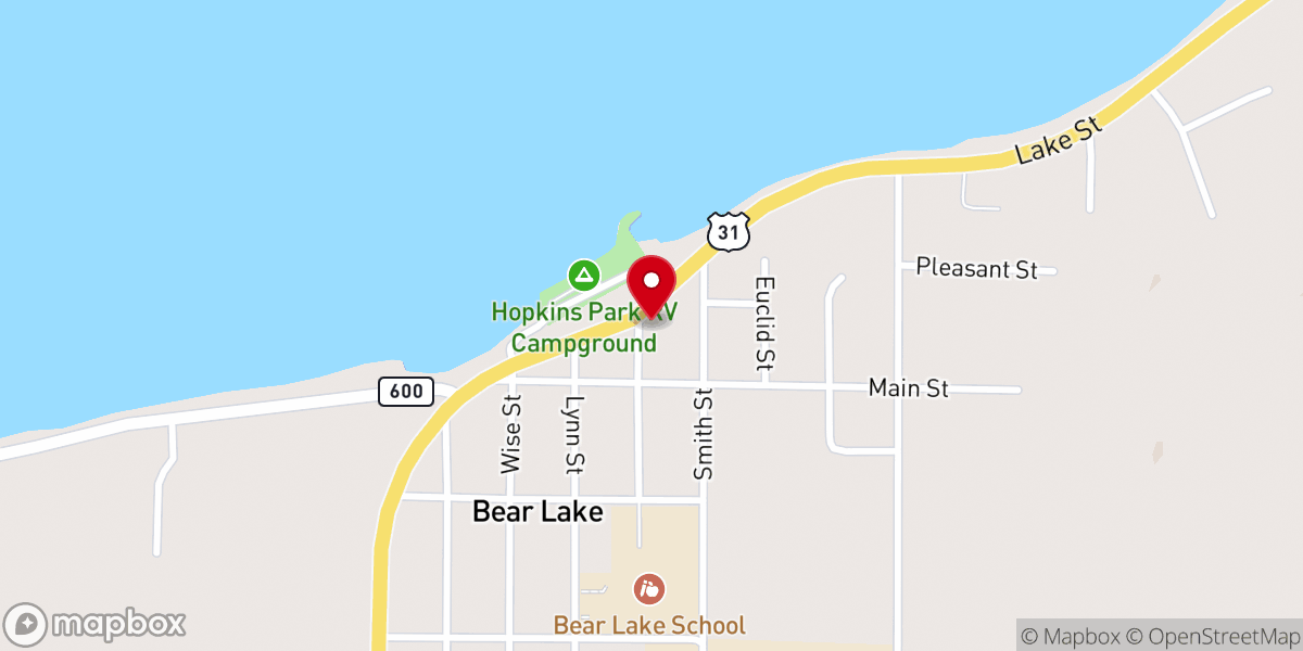 Map showing location of Bear Lake Township Hall