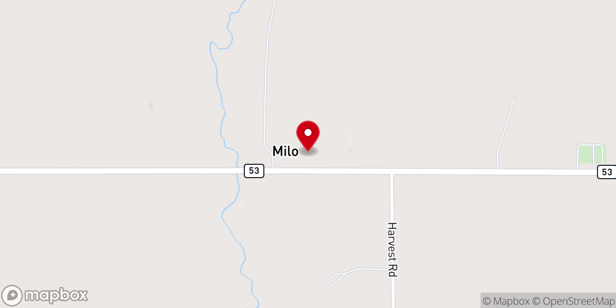 Map showing location of Milo Baptist Church
