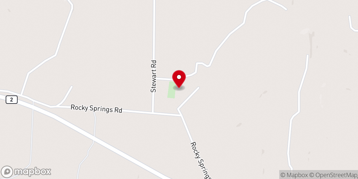 Map showing location of Rocky Springs Baptist Church
