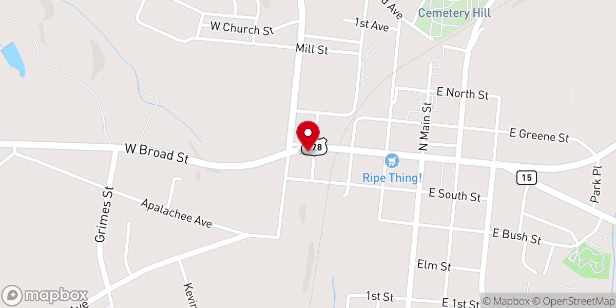 Map showing location of Greene County Christian Outreach Thrift Store