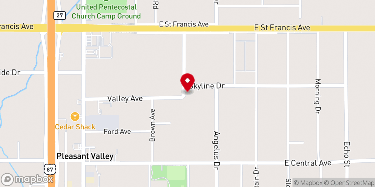 Map showing location of Pleasant Valley Church of Christ