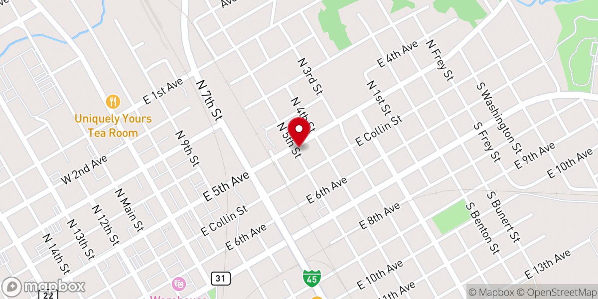 Map showing location of First Independent Baptist church of Corsicana