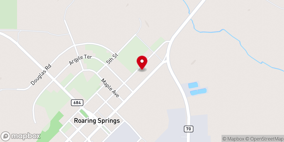 Map showing location of Roaring Springs Community Center