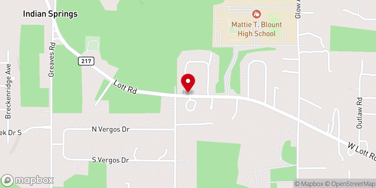 Map showing location of Lott Road Assembly of God Church