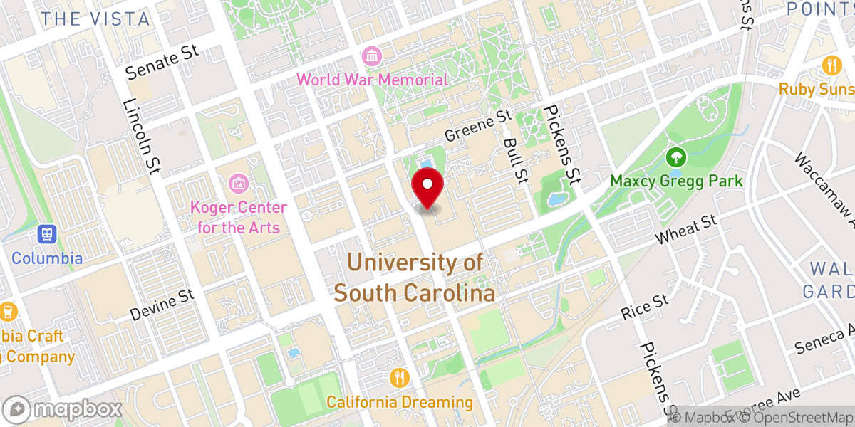 Map showing location of University of South Carolina