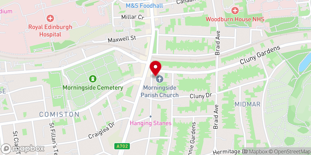 Map showing location of Morningside Parish Church