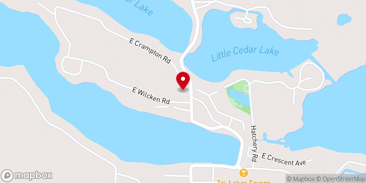 Map showing location of Tri Lakes Baptist Church