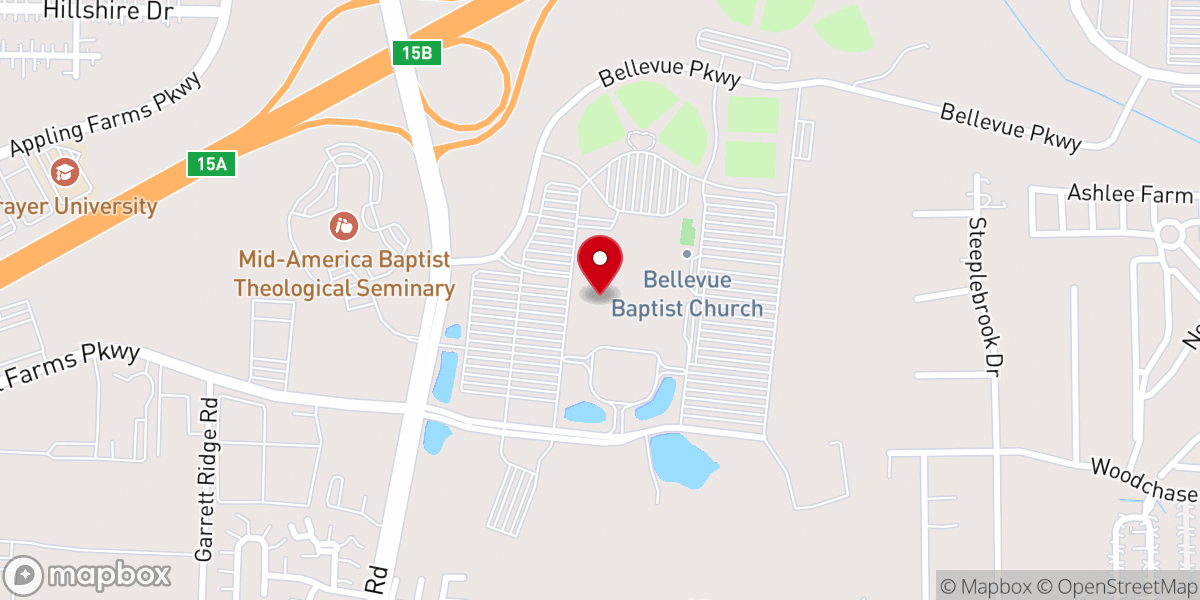 Map showing location of Bellevue Baptist Church