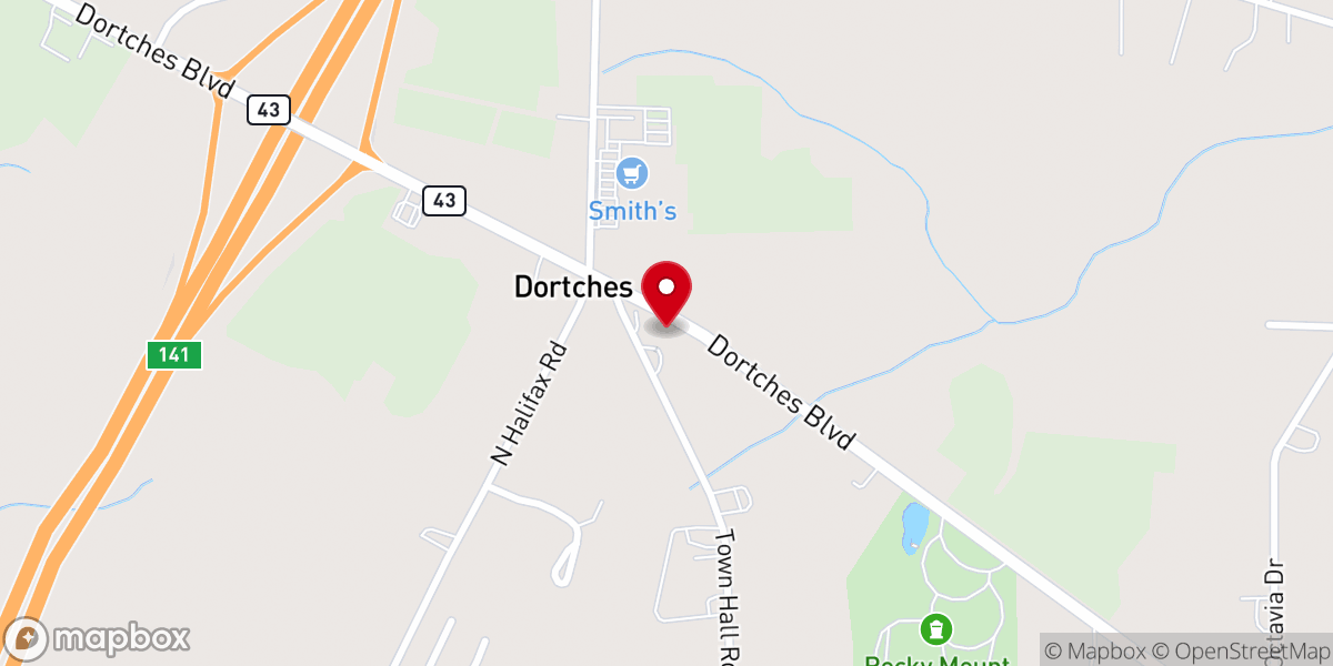 Map showing location of Dortches Baptist Church