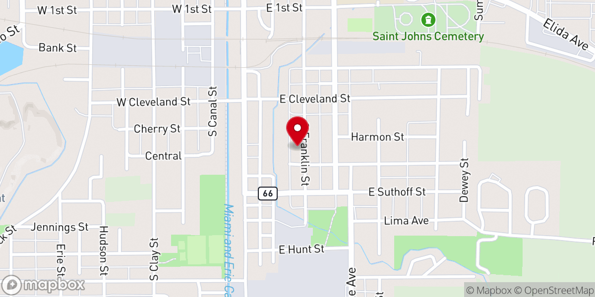 Map showing location of Delphos Christian Union Church