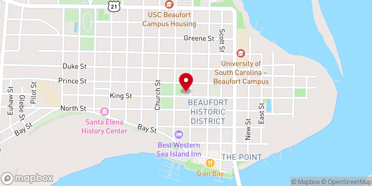 Map showing location of Baptist Church of Beaufort and Historical Markers