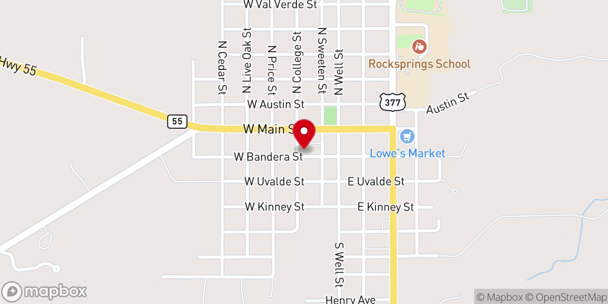 Map showing location of Rocksprings Church of Christ