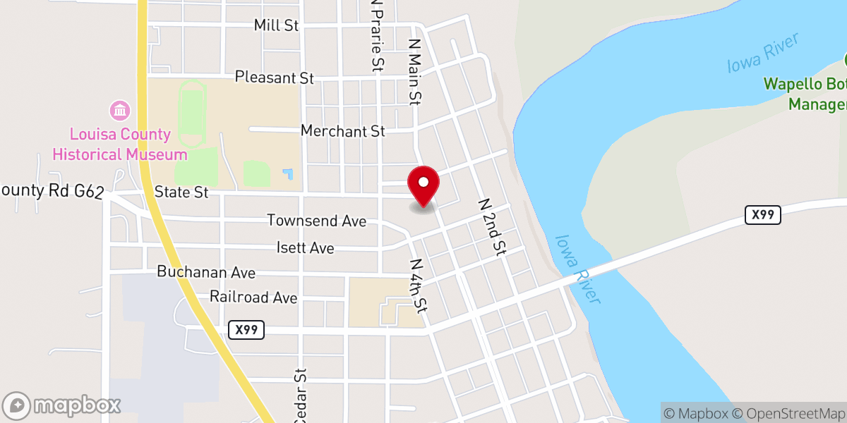 Map showing location of Wapello Methodist Church
