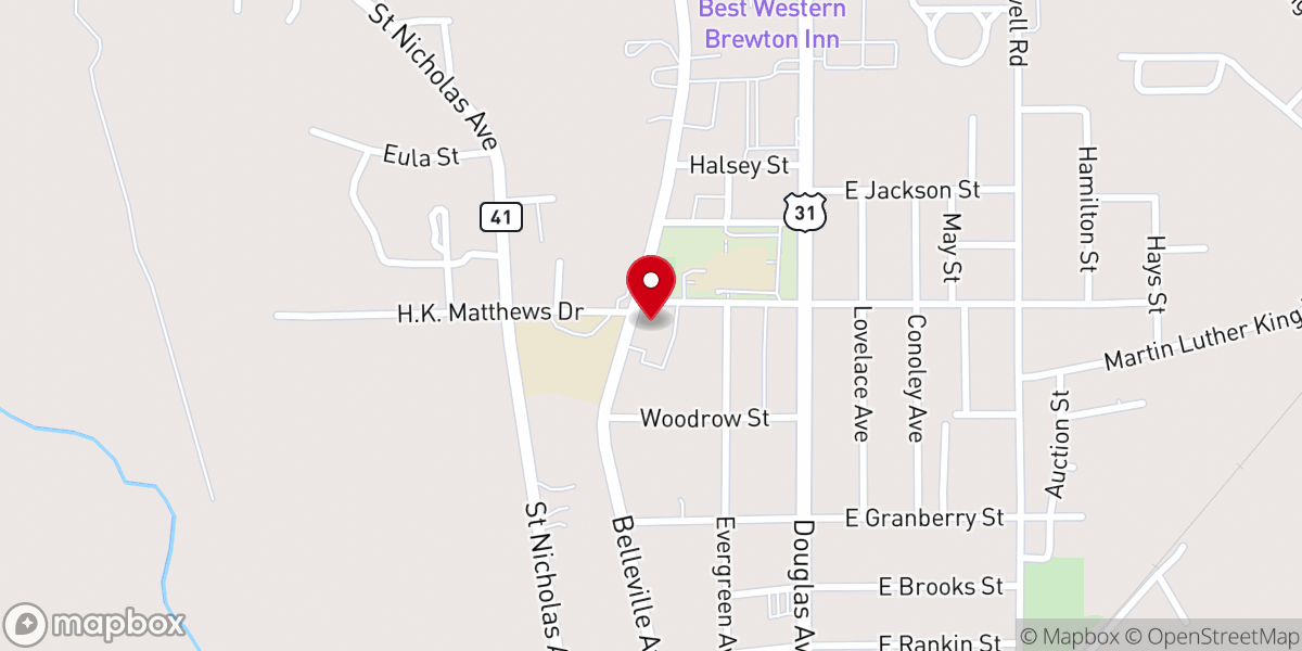 Map showing location of First United Methodist Church of Brewton