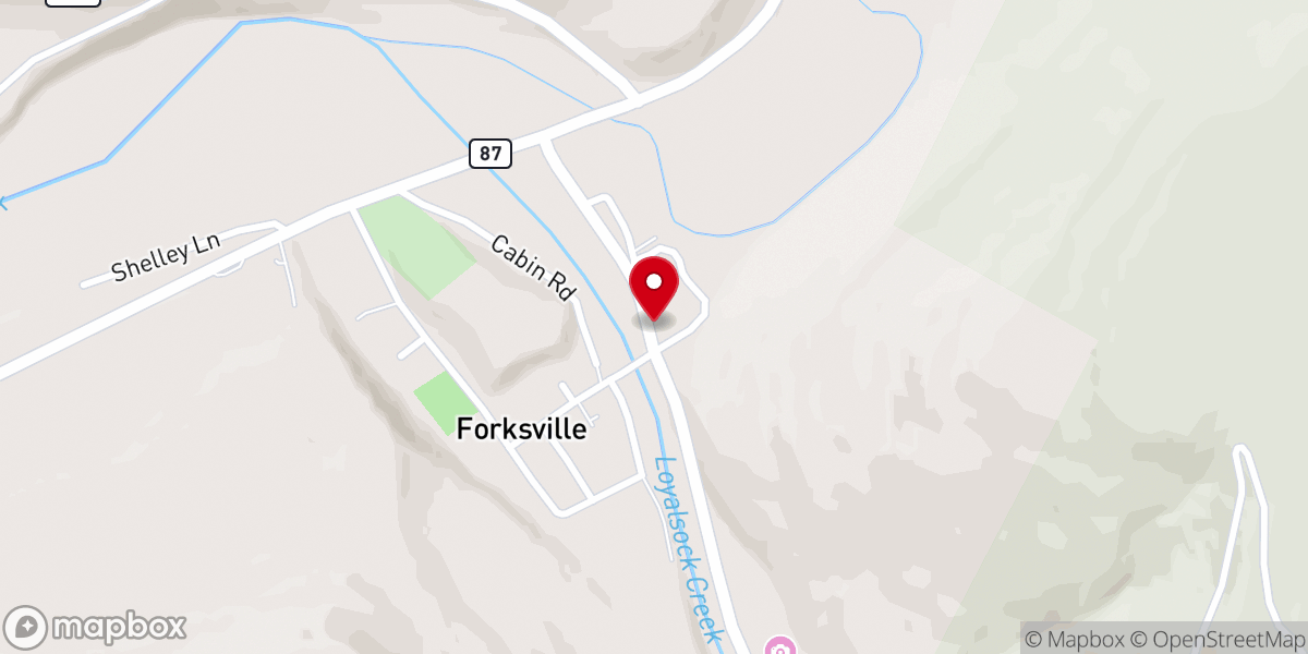 Map showing location of Forksville Methodist Church