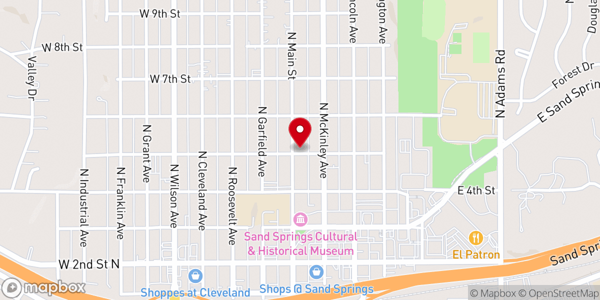 Map showing location of First Christian Church of Sand Springs