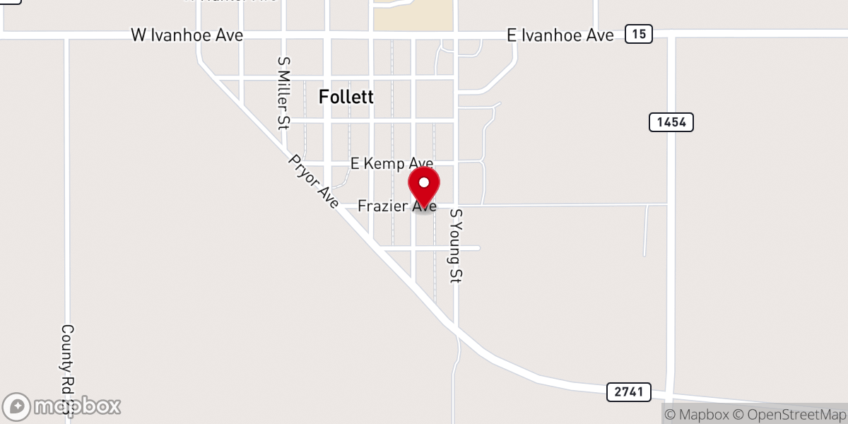 Map showing location of Follett United Methodist Church