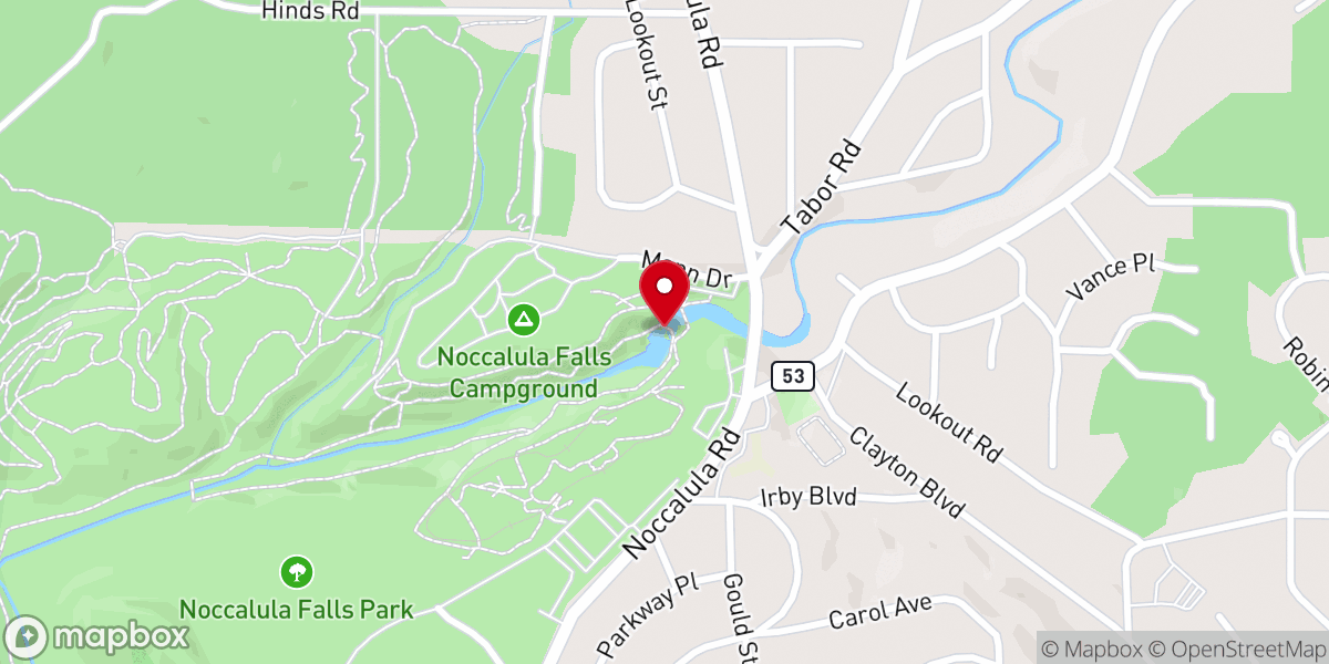 Map showing location of Noccalula Falls