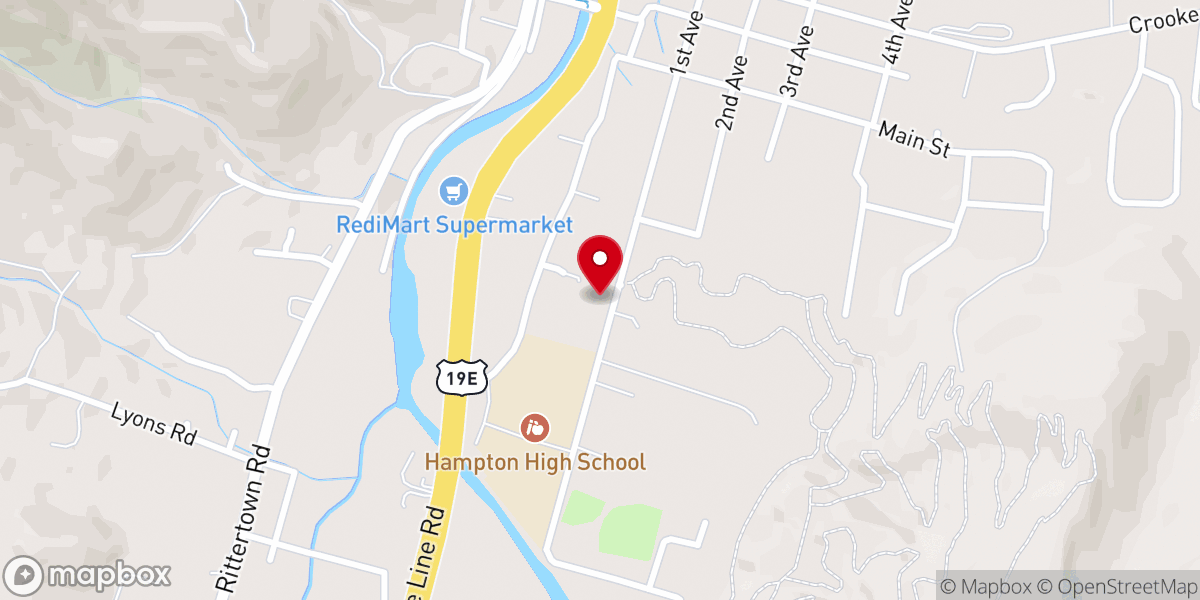 Map showing location of Hampton Free Will Baptist Church