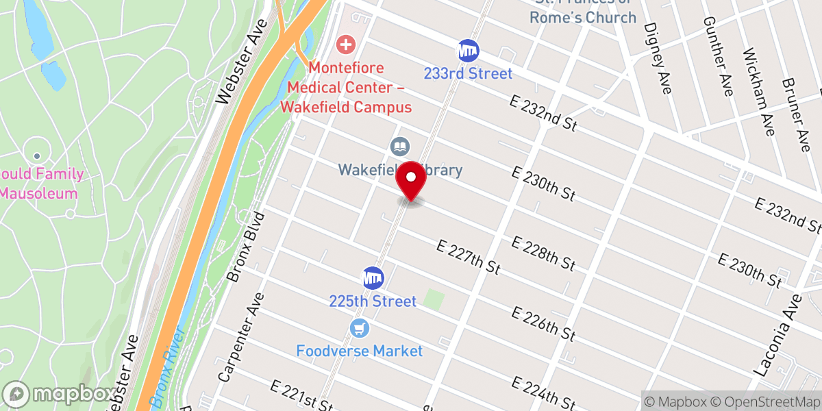 Map showing location of Harvest Worship Center