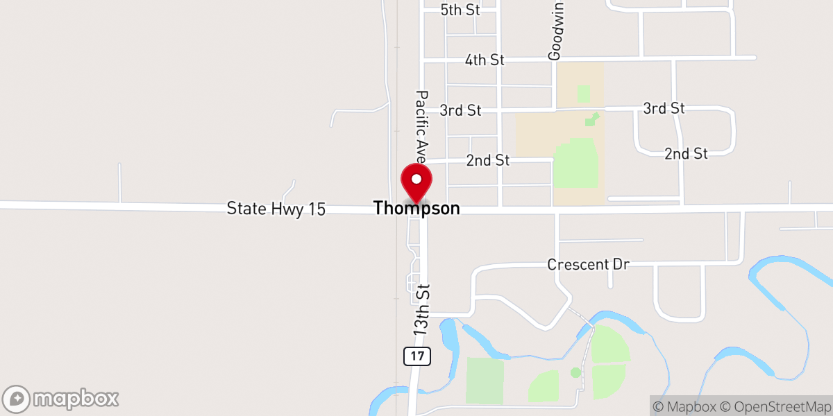 Map showing location of Thompson