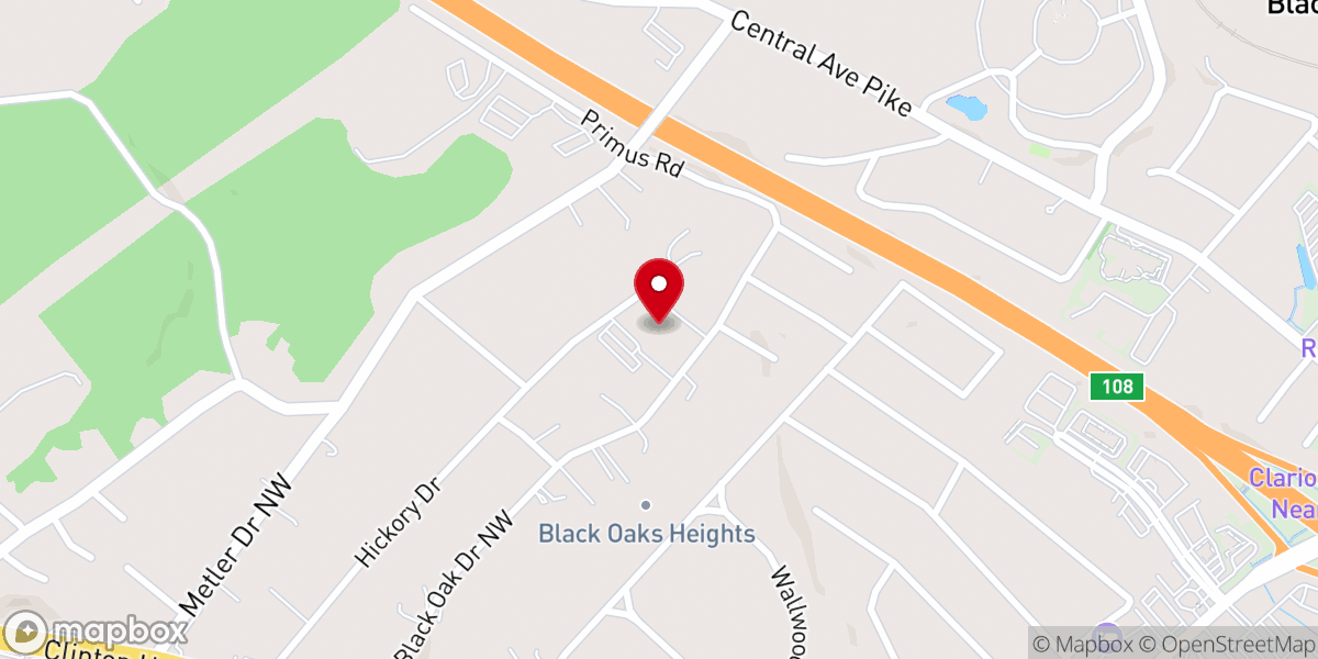 Map showing location of Black Oak Heights Baptist Church