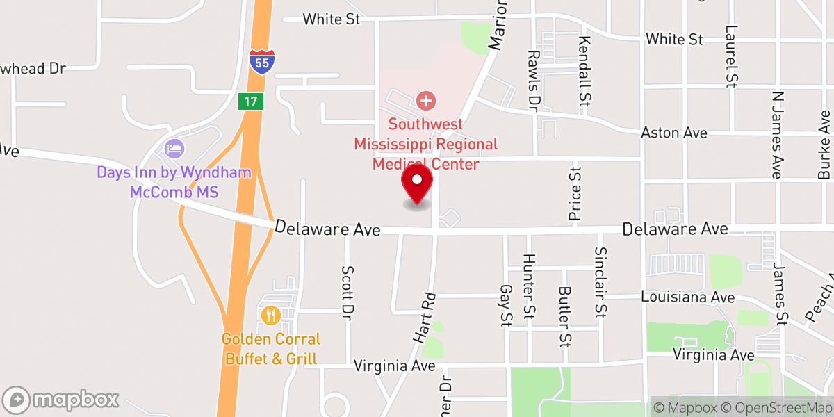 Map showing location of WEE Center- FBC McComb