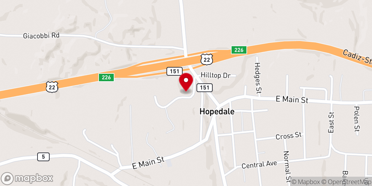 Map showing location of Hopedale Church of Christ