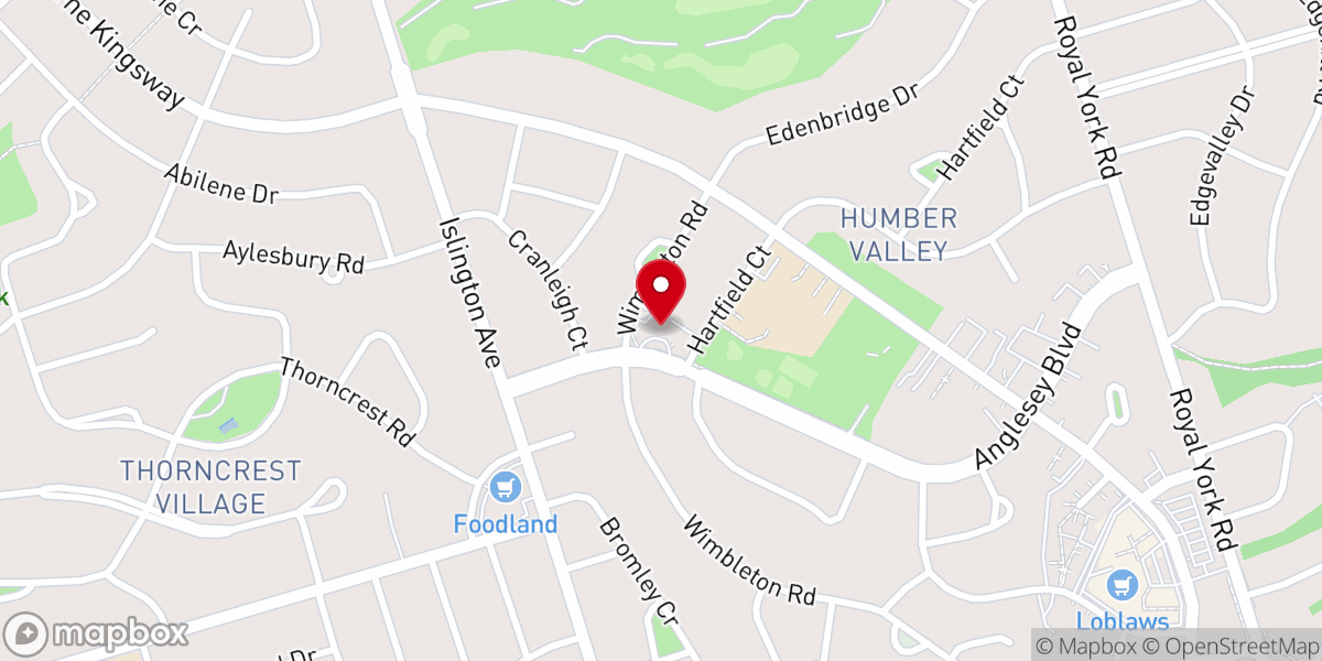 Map showing location of Humber Valley United Church
