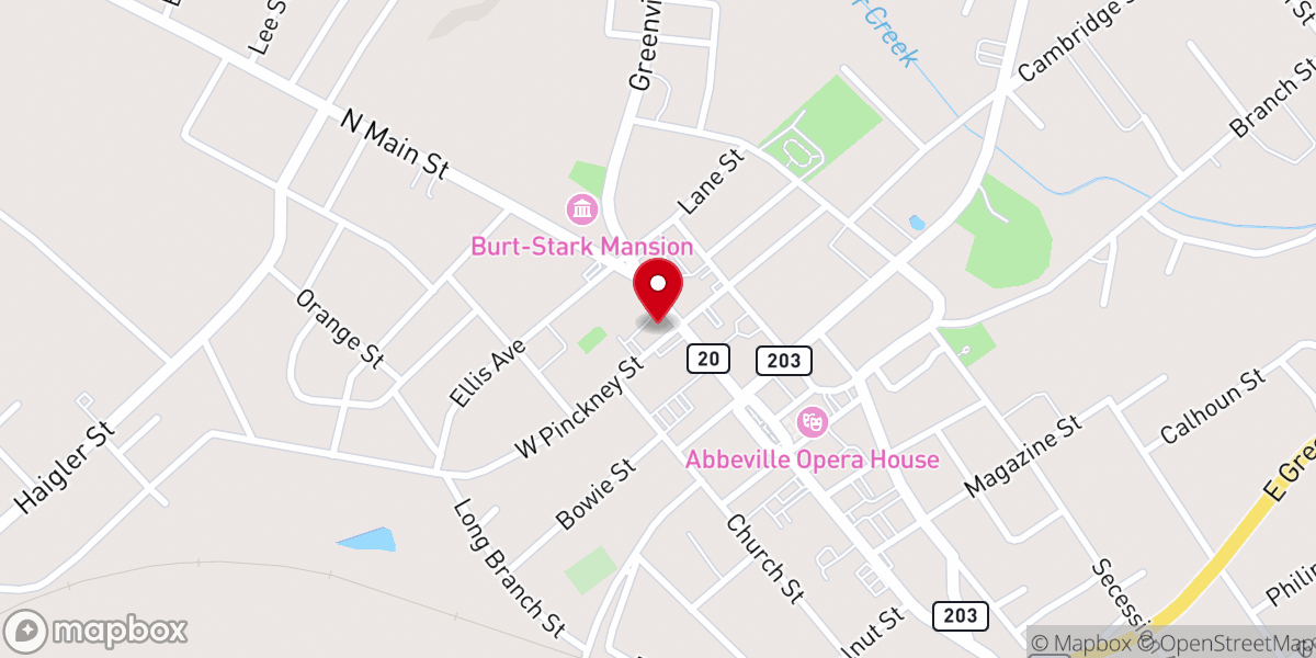 Map showing location of Abbeville Presbyterian Church