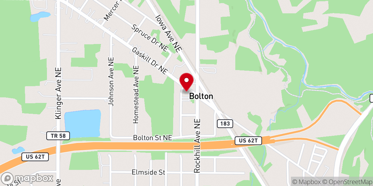 Map showing location of Bolton United Methodist Church