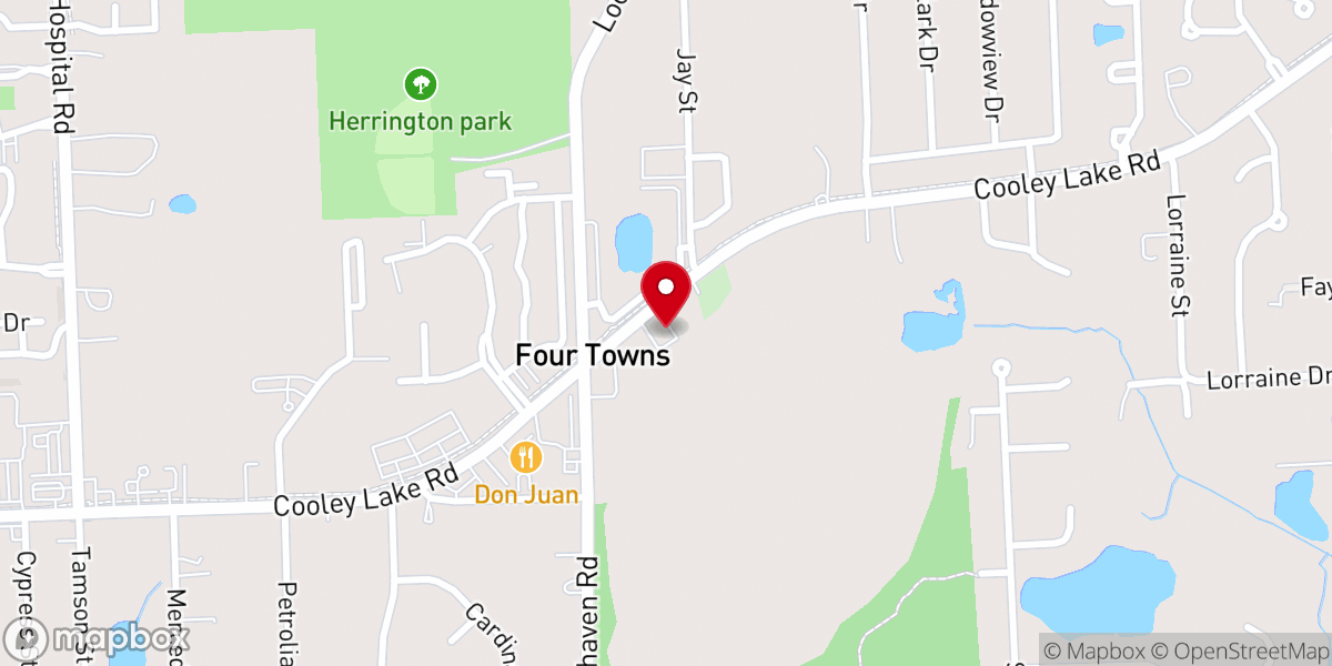 Map showing location of Four Towns United Methodist Church