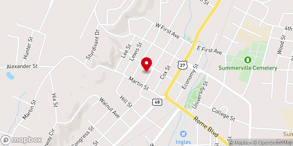 Map showing location of Summerville First Baptist Church Office