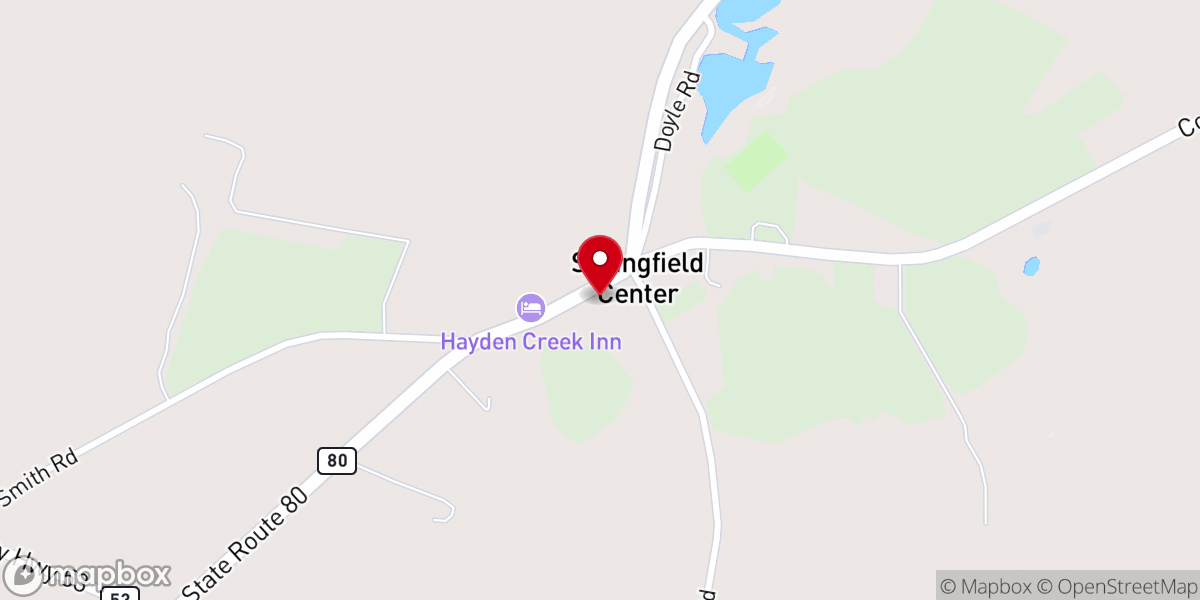 Map showing location of First Baptist Church of Springfield Center