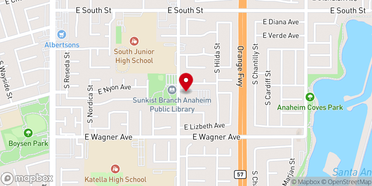 Map showing location of Sunkist Anaheim Seventh-day Adventist Church