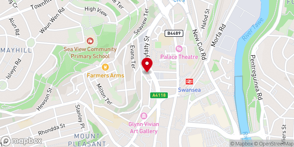 Map showing location of City Church Swansea