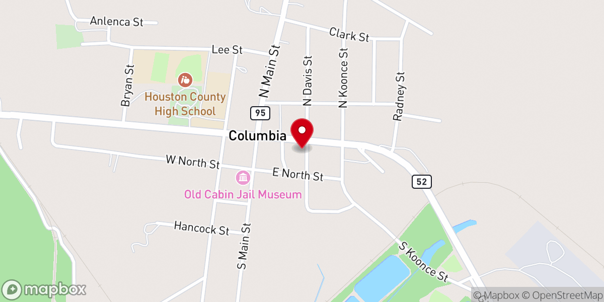 Map showing location of Columbia Methodist Church