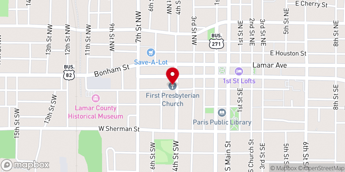 Map showing location of First Presbyterian Church