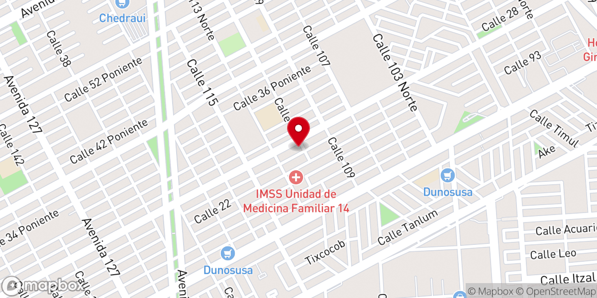 Map showing location of Templo Espiritualista Trinitario Mariano Cancún