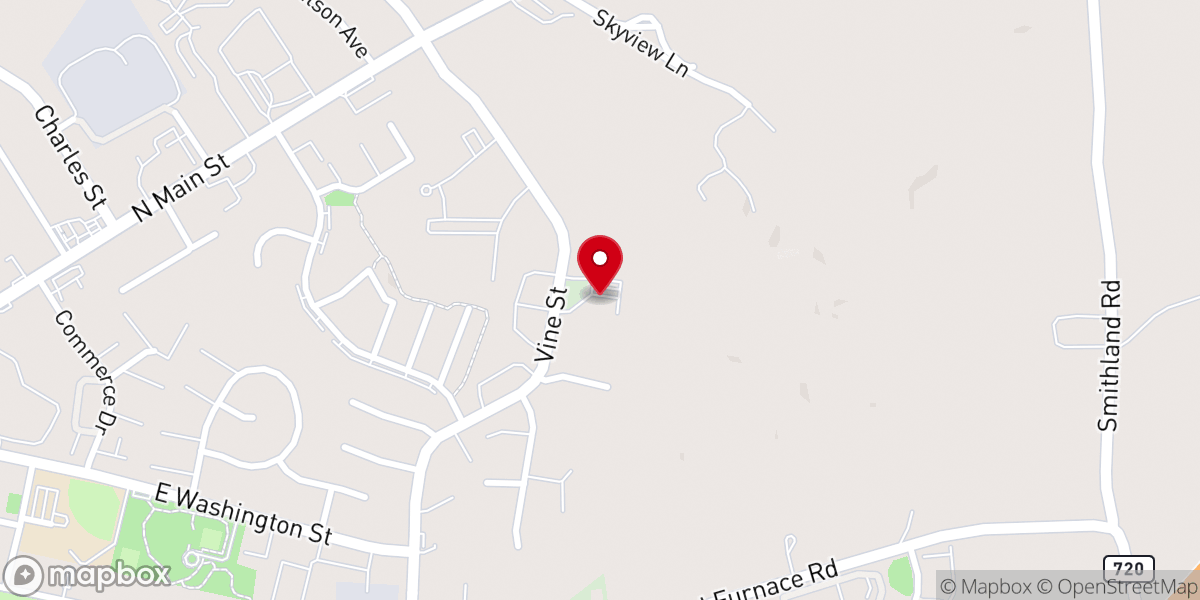 Map showing location of Harrisonburg Free Will Baptist Church