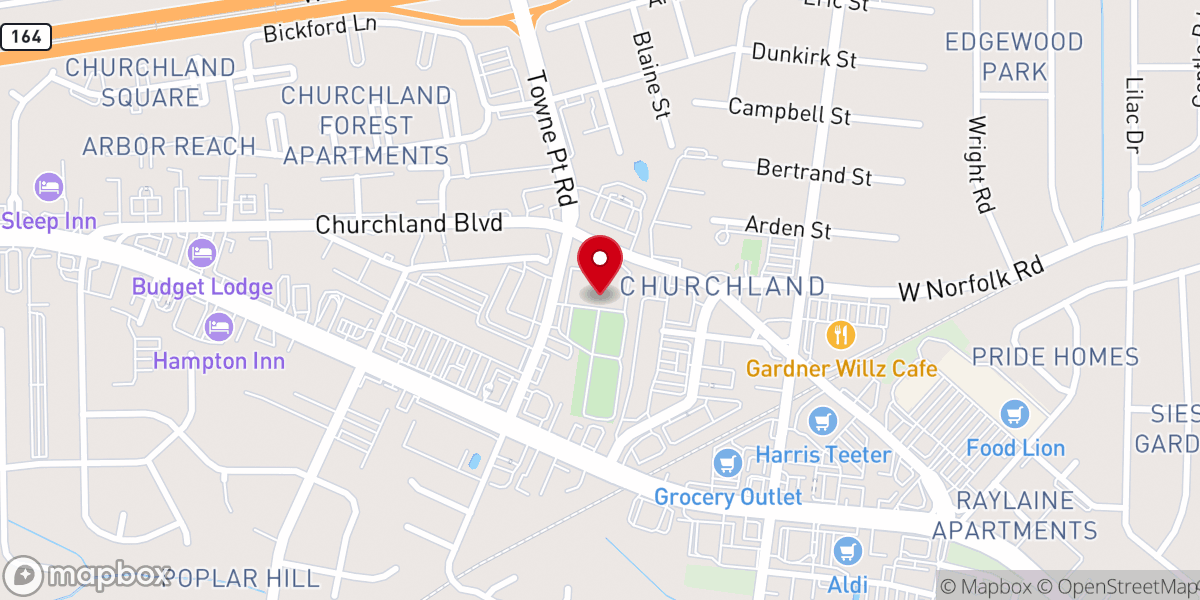 Map showing location of Churchland Baptist Church